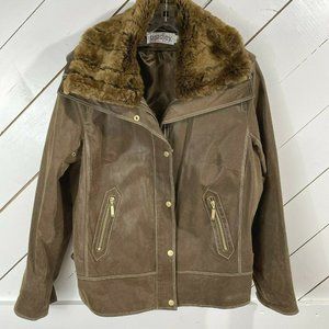 Bradley Bayou Women’s Brown Leather Jacket With Removable Fur Collar size Large